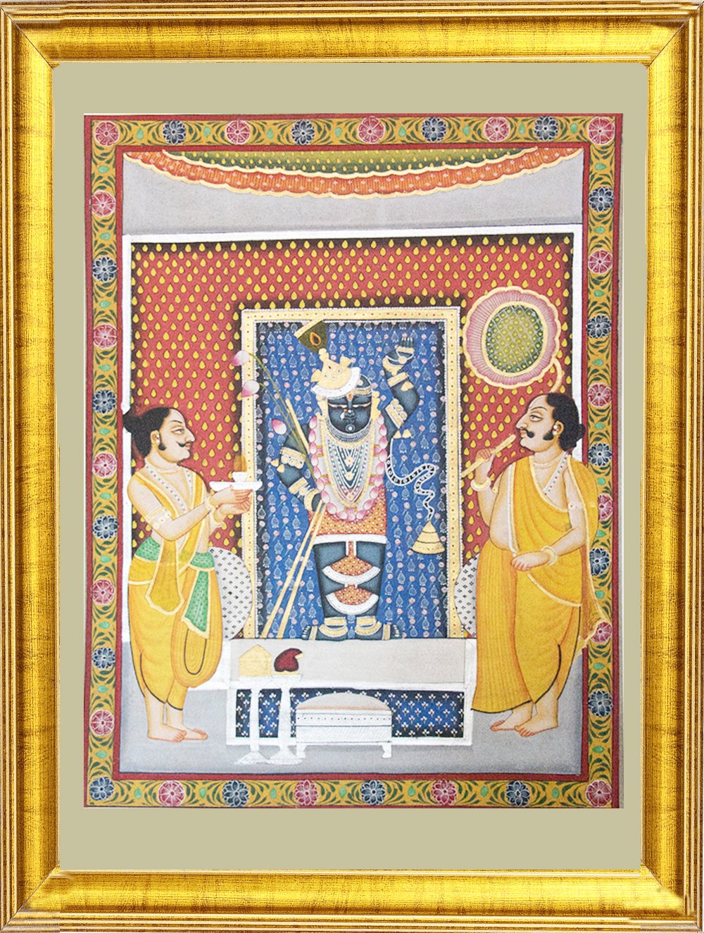 Load image into Gallery viewer, Pichwai Painting ❃ Priests worship Shrinathji