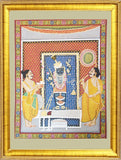 Pichwai Painting ❃ Priests worship Shrinathji (Framed)