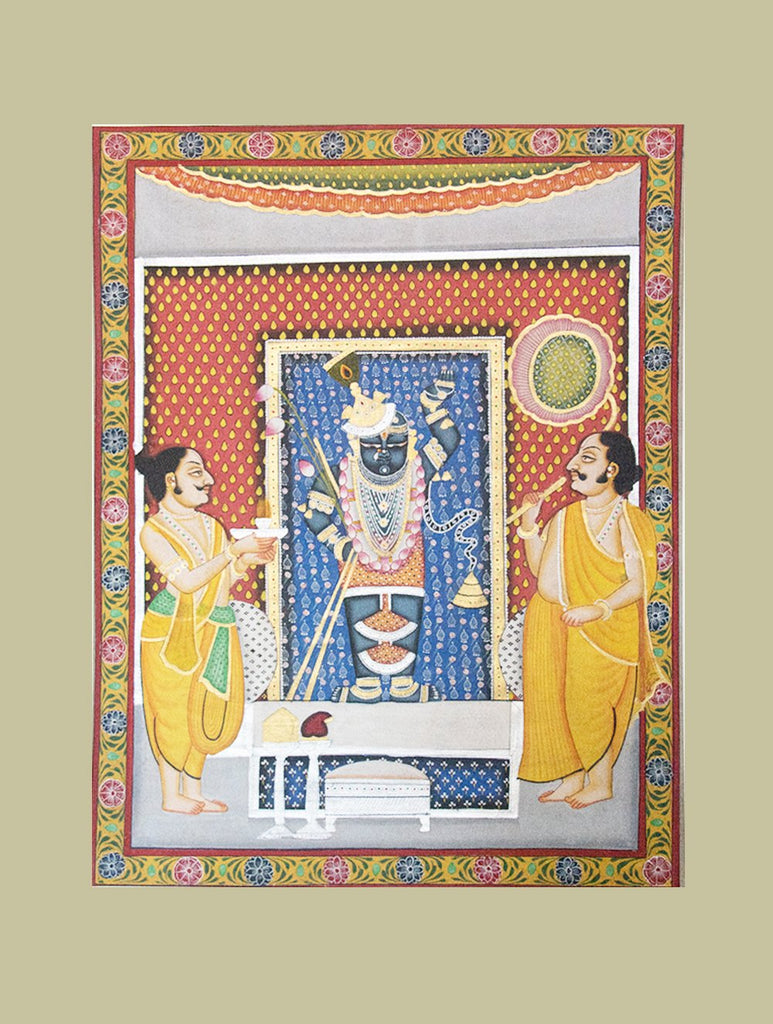 Pichwai Painting ❃ Priests worship Shrinathji