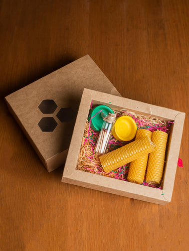 Pure Bees Wax Candles with Stand (Set of 3)