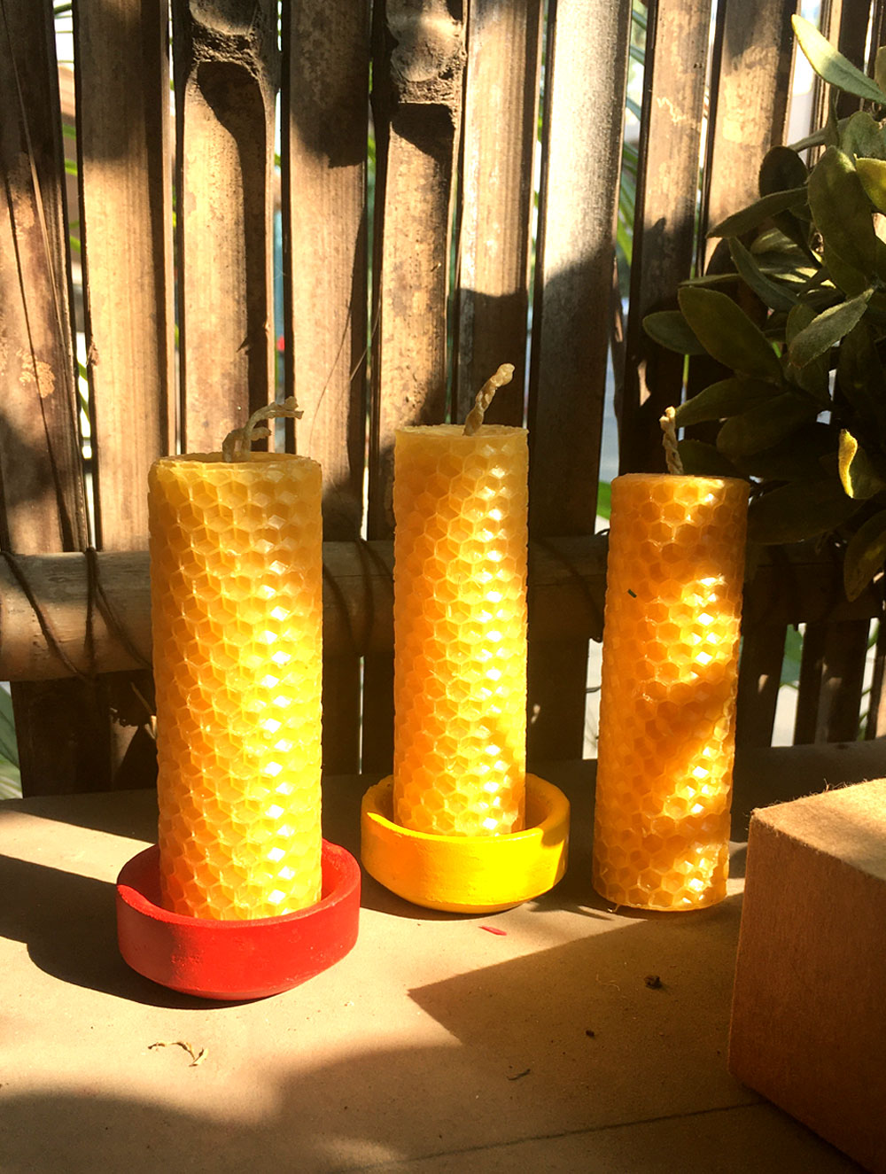 Pure Bees Wax Candles with Stand (Set of 3)