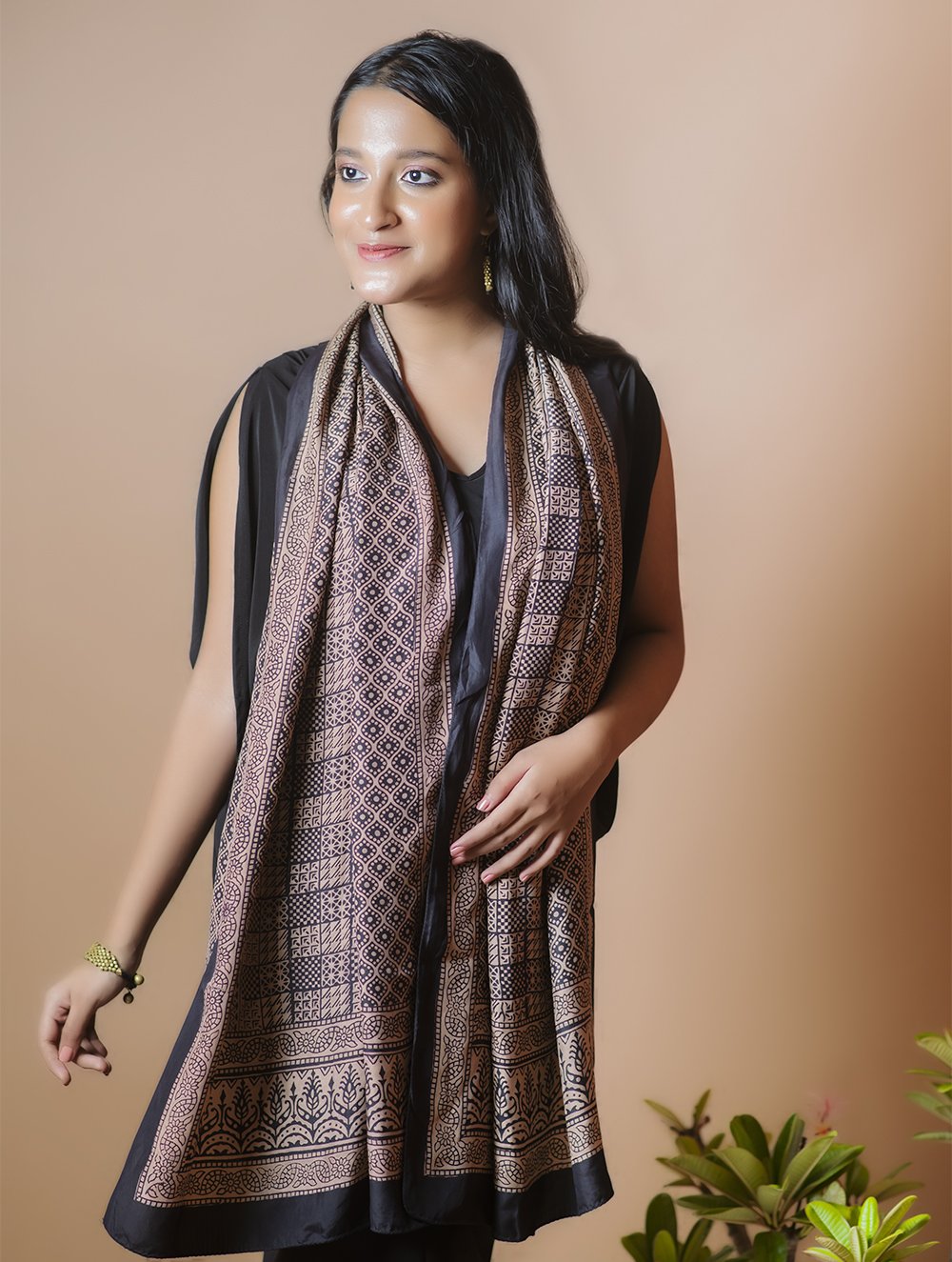 Load image into Gallery viewer, Pure Silk Bagh Printed Stole - Geometric