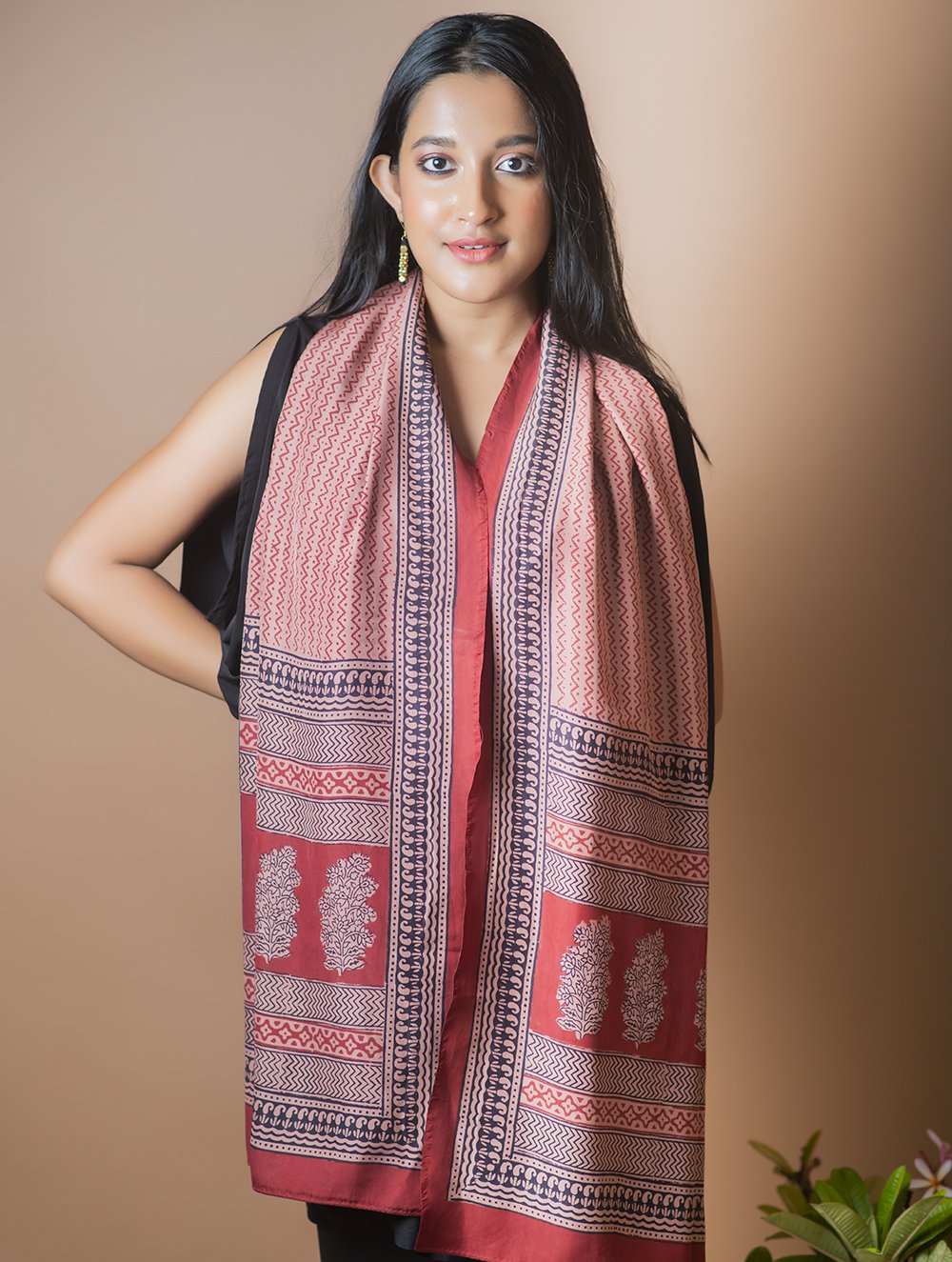 Load image into Gallery viewer, Pure Silk Bagh Printed Stole - Red Pattern