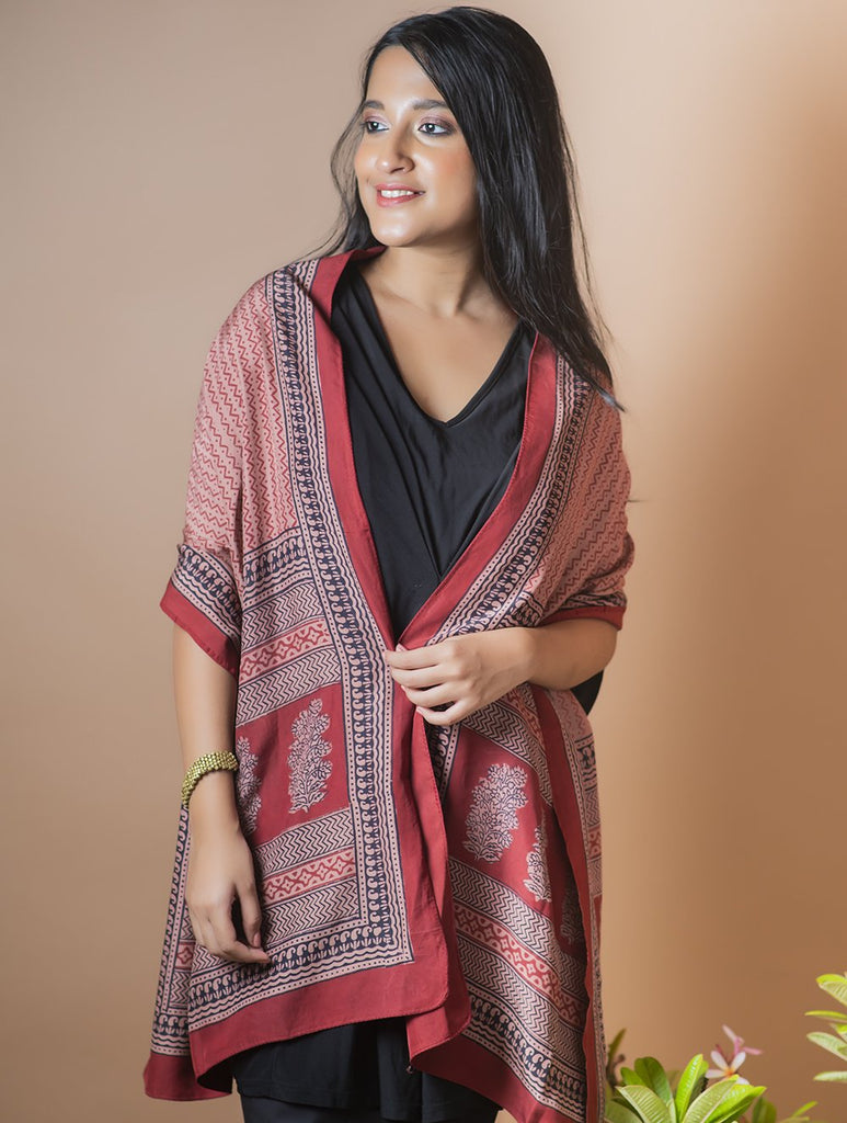 Pure Silk Bagh Printed Stole - Red Pattern