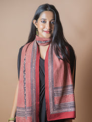 Pure Silk Bagh Printed Stole - Red Stripes