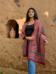 Pure Silk Bagh Printed Stole - Red Stripes