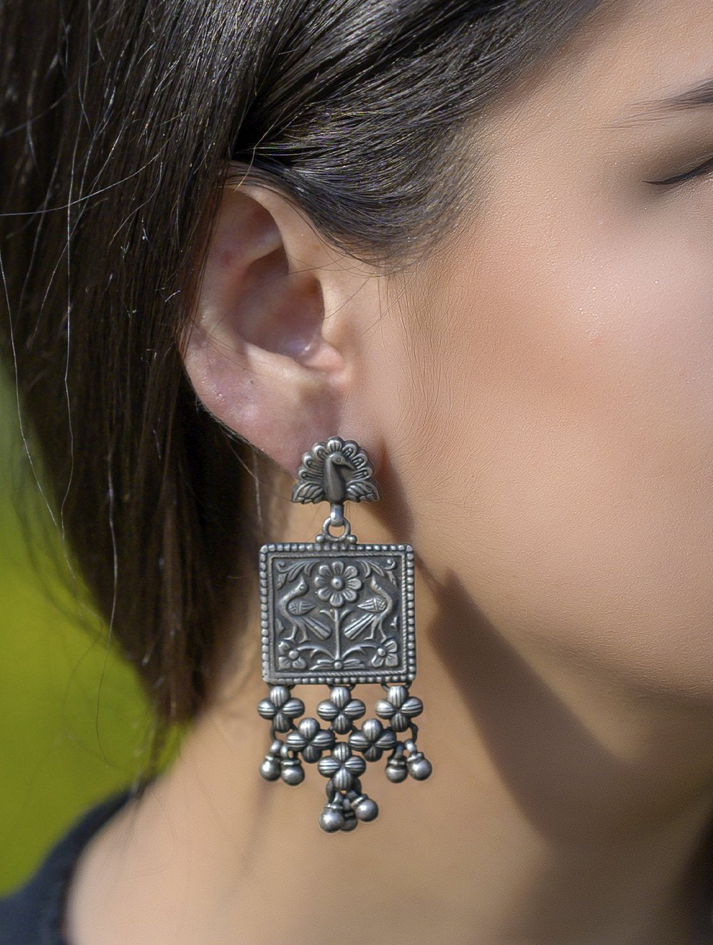 Load image into Gallery viewer, Pure Silver Earrings - Long Peacock Danglers