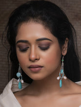 Load image into Gallery viewer, Pure Silver Earrings With Semi Precious Stones - Aqua Green Arabesque