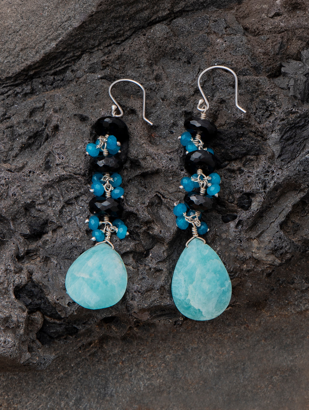 Load image into Gallery viewer, Pure Silver Earrings With Semi Precious Stones - Aqua Green Harmony