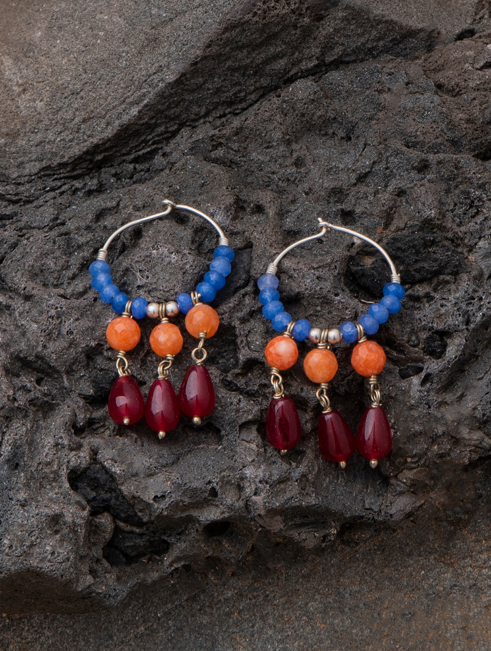 Load image into Gallery viewer, Pure Silver Earrings With Semi Precious Stones - Chaing Mai Hoops