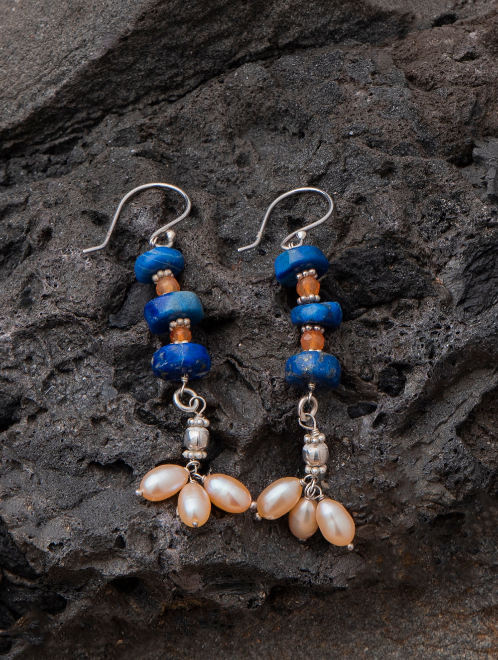 Load image into Gallery viewer, Pure Silver Earrings With Semi Precious Stones - Exotic Lapis Lazuli