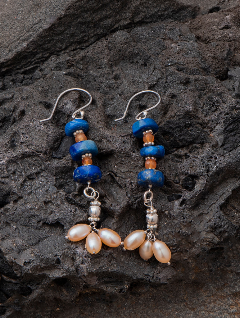 Pure Silver Earrings With Semi Precious Stones - Exotic Lapis Lazuli