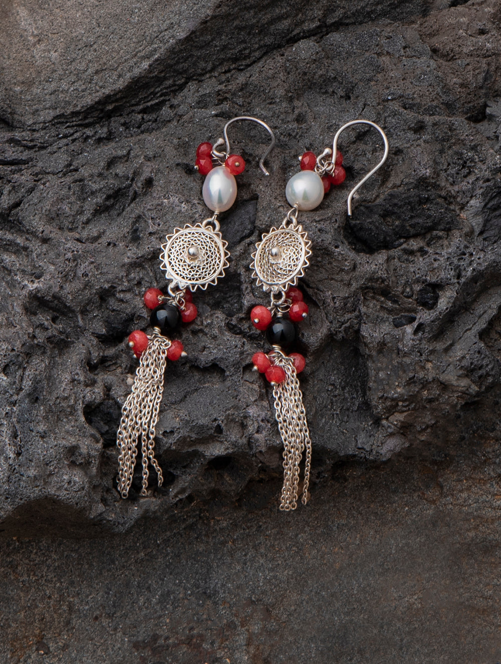 Load image into Gallery viewer, Pure Silver Earrings With Semi Precious Stones - Filgiree Magic