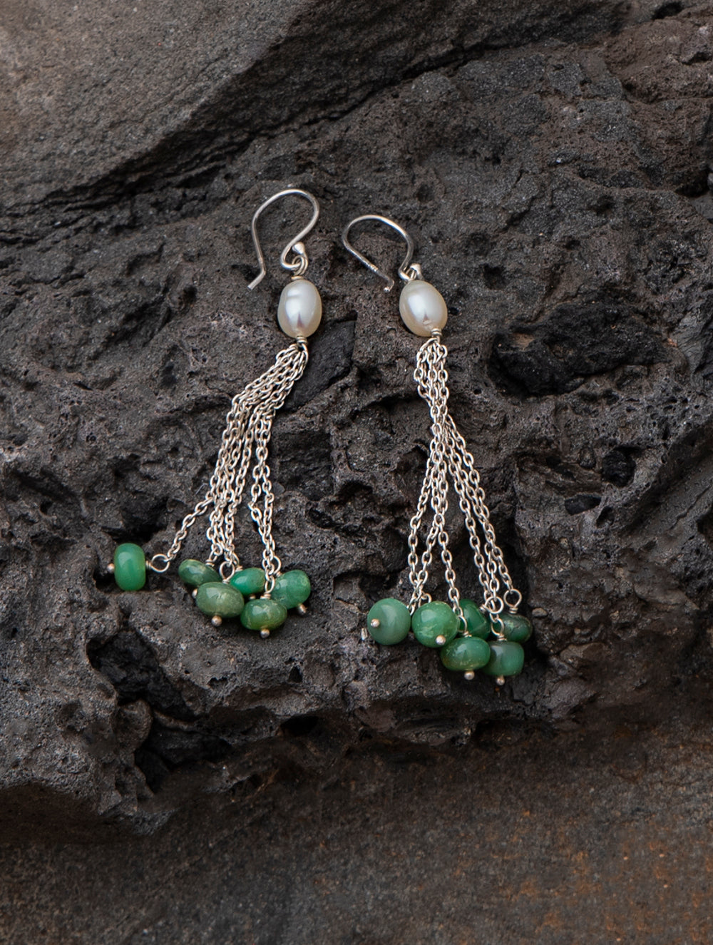 Load image into Gallery viewer, Pure Silver Earrings With Semi Precious Stones - Forest Green