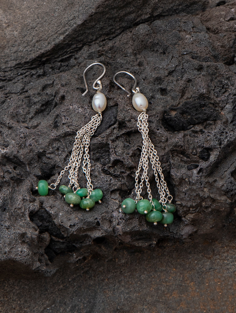 Pure Silver Earrings With Semi Precious Stones - Forest Green