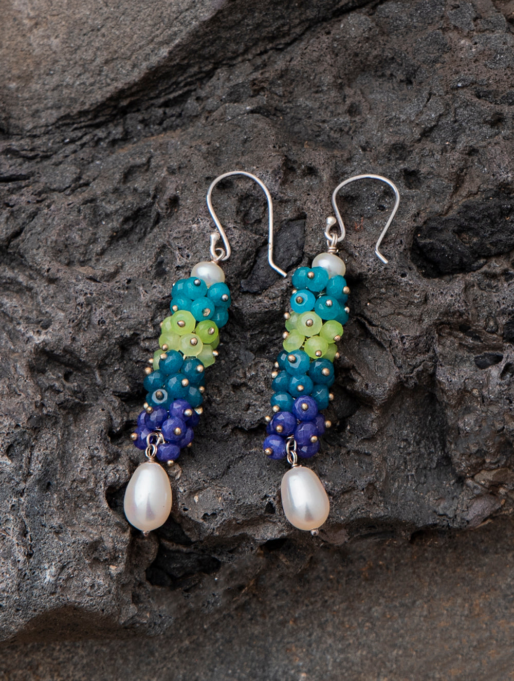 Load image into Gallery viewer, Pure Silver Earrings With Semi Precious Stones - Harmony of Colours