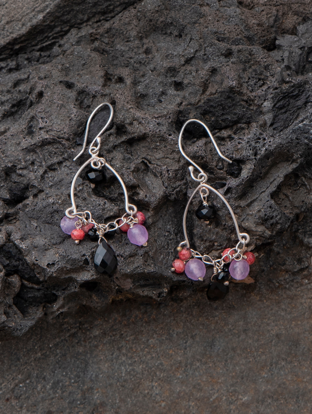 Load image into Gallery viewer, Pure Silver Earrings With Semi Precious Stones - Lavender Dainty Earrings