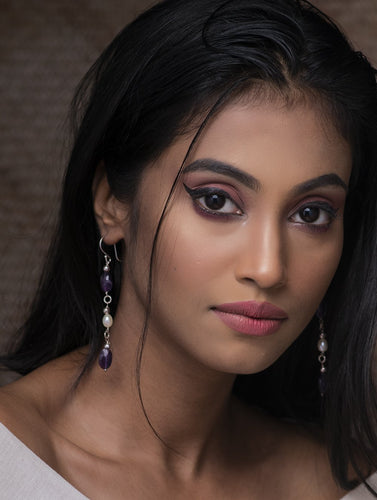 Pure Silver Earrings With Semi Precious Stones - Lavender Pearls