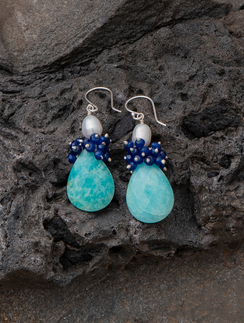 Load image into Gallery viewer, Pure Silver Earrings With Semi Precious Stones - Monsoon Magic