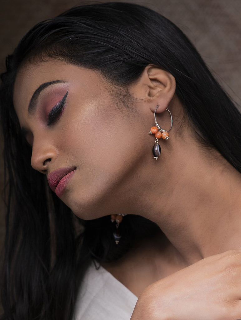 Pure Silver Earrings With Semi Precious Stones - Orange Brown Rhapsody