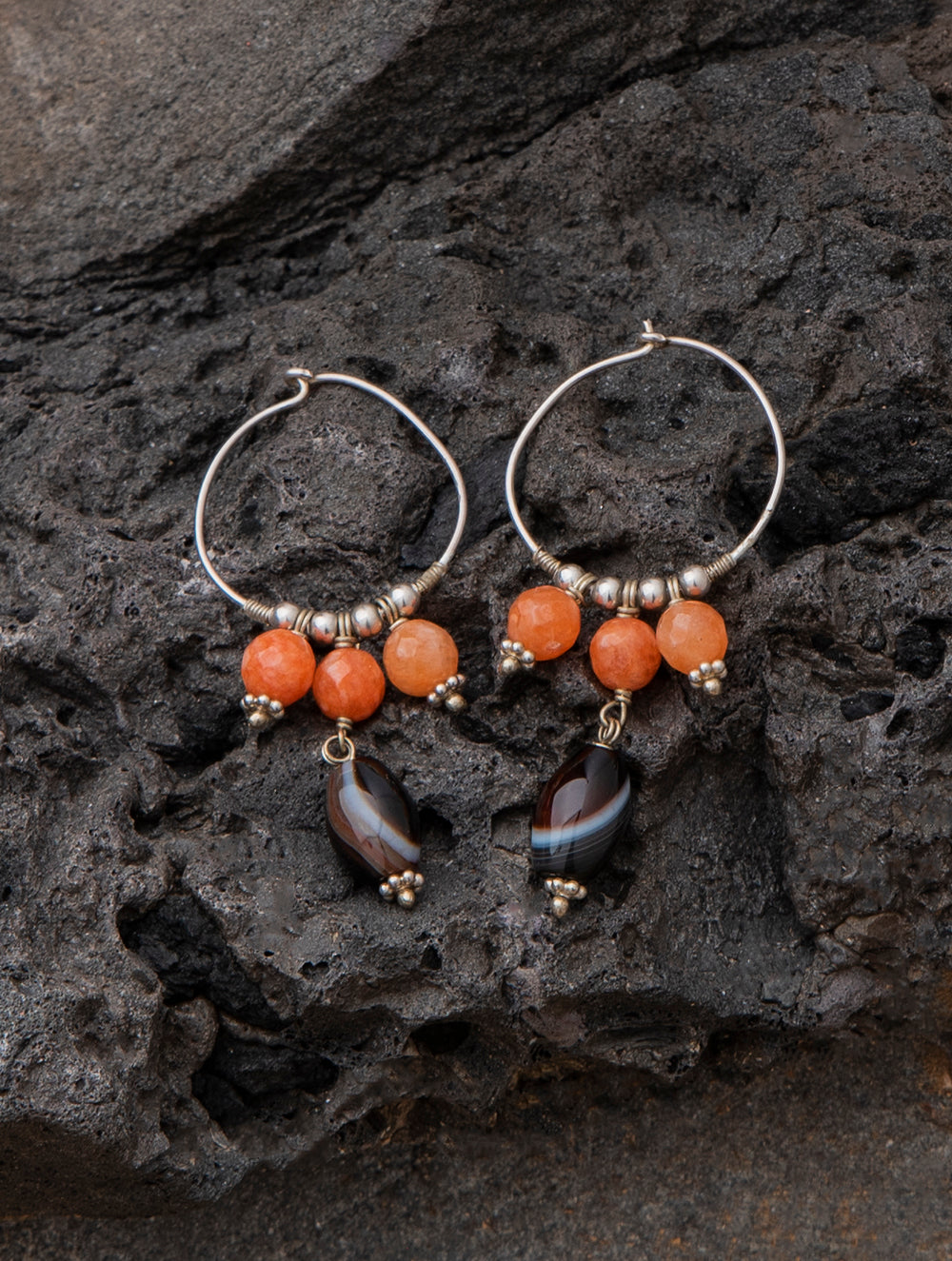 Load image into Gallery viewer, Pure Silver Earrings With Semi Precious Stones - Orange Brown Rhapsody