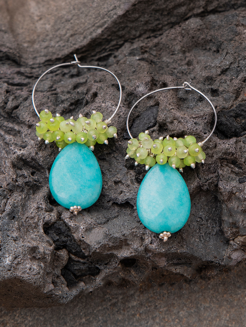 Load image into Gallery viewer, Pure Silver Earrings With Semi Precious Stones - Paisley Drops