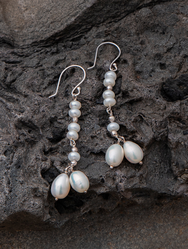 Pure Silver Earrings With Semi Precious Stones - Pearl Twinnings