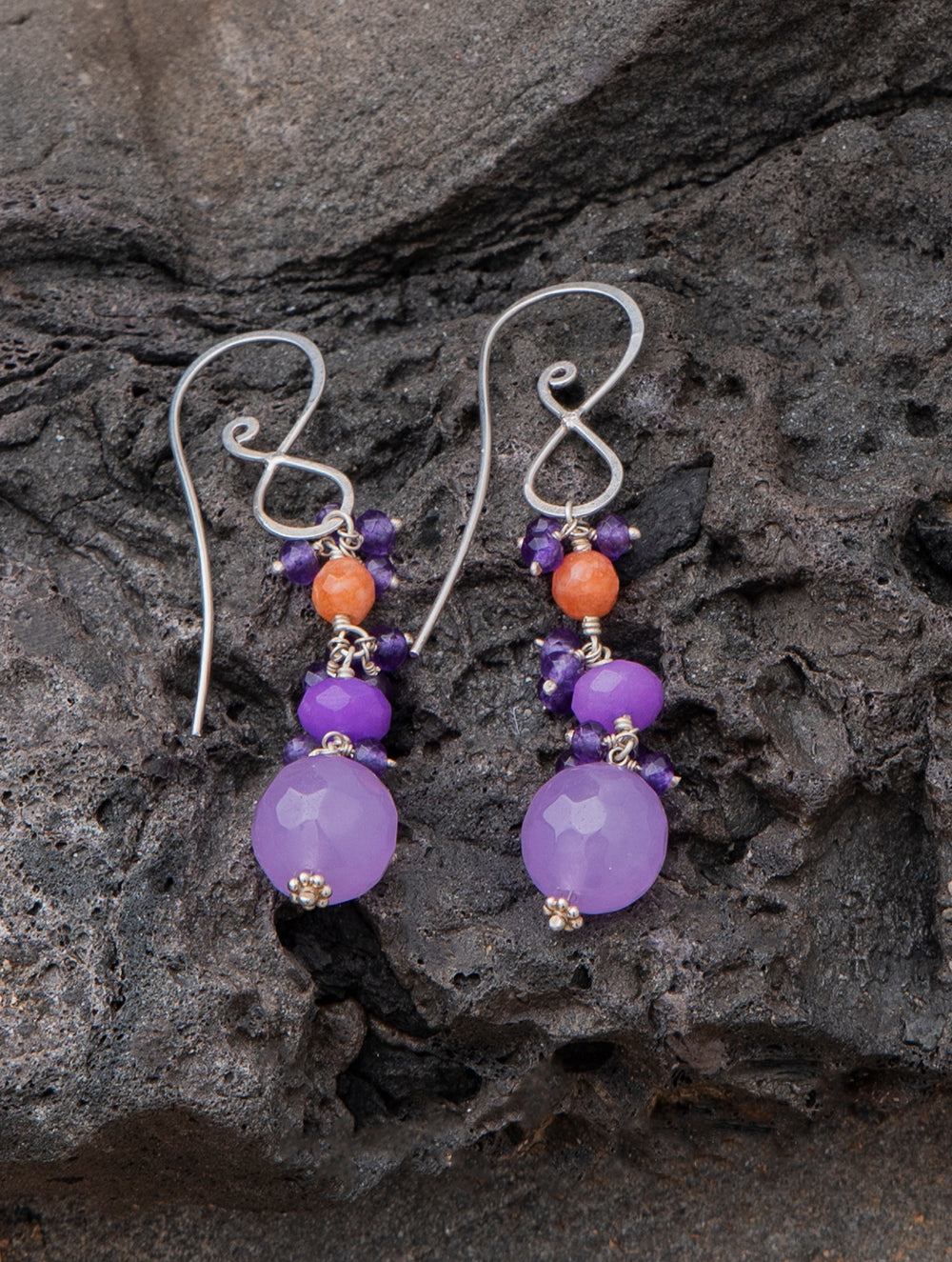 Load image into Gallery viewer, Pure Silver Earrings With Semi Precious Stones - Purple Princess
