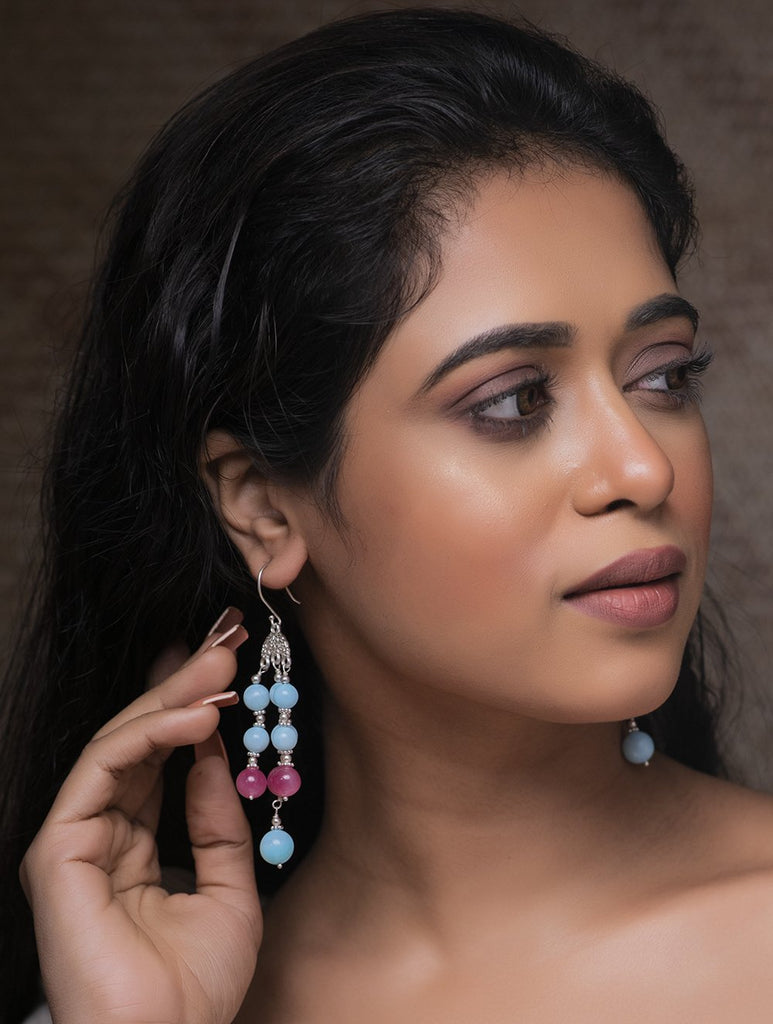 Pure Silver Earrings With Semi Precious Stones - Royal Splendour