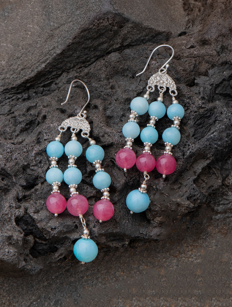 Pure Silver Earrings With Semi Precious Stones - Royal Splendour