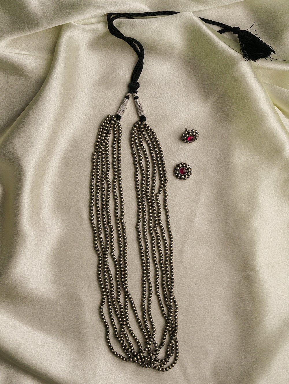 Pure Silver Traditional Maharashtrian Long  Neckpiece - Zondhale Poth (6 Strings)