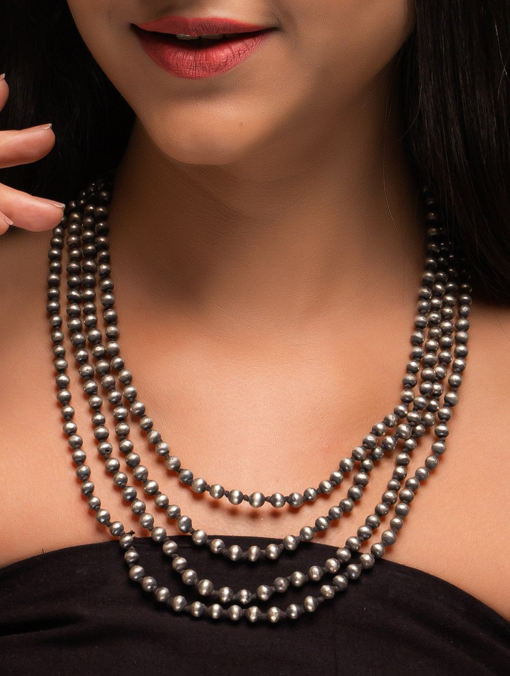 Pure Silver Traditional Maharashtrian Neckpiece - Golmani Mala (4-String)