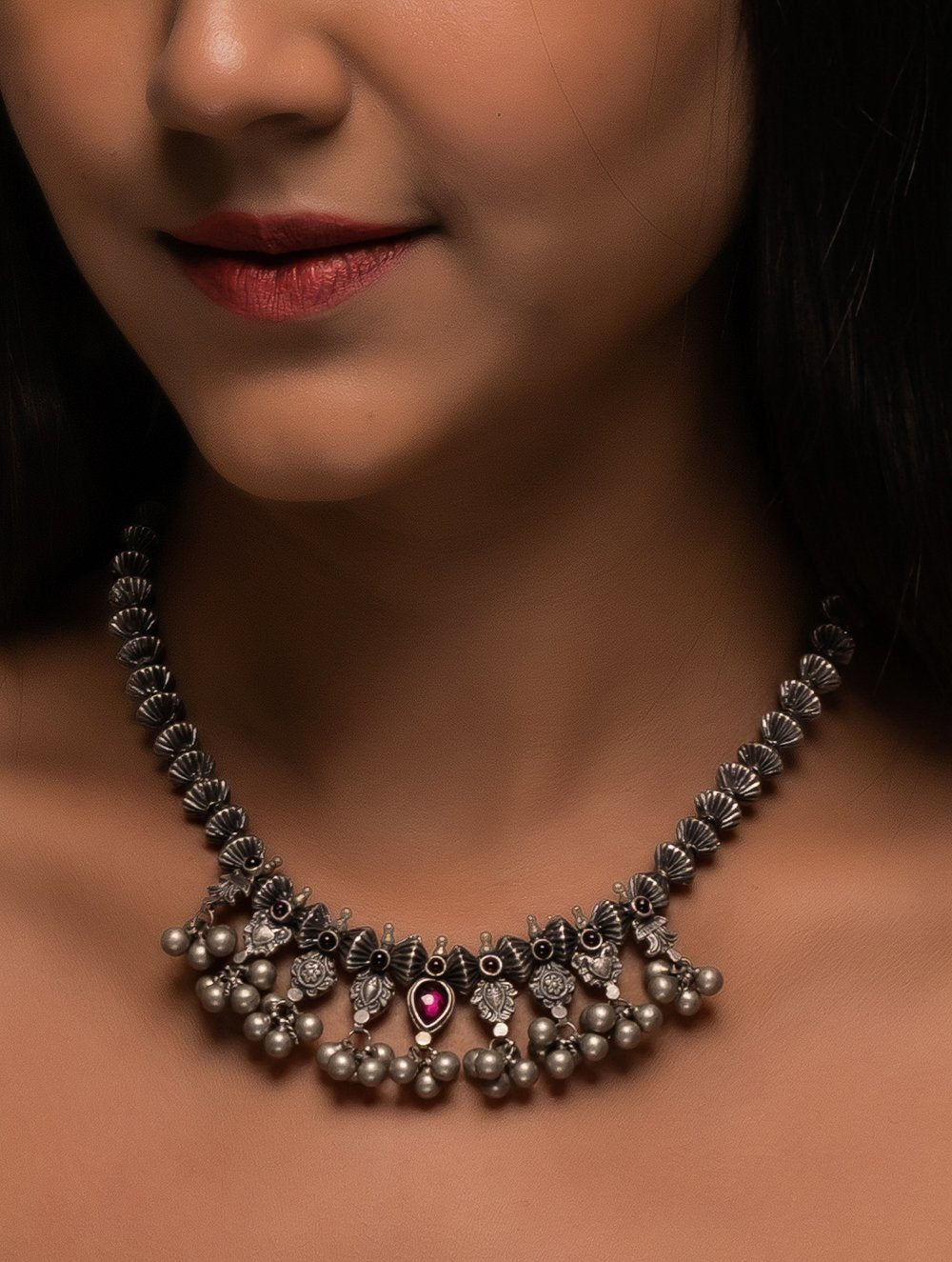 Pure Silver Traditional Maharashtrian Neckpiece - Javmani Saaz