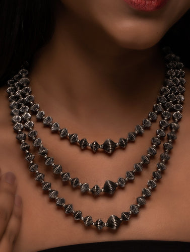 Pure Silver Traditional Maharashtrian Neckpiece - Javmani Mal (Triple String)