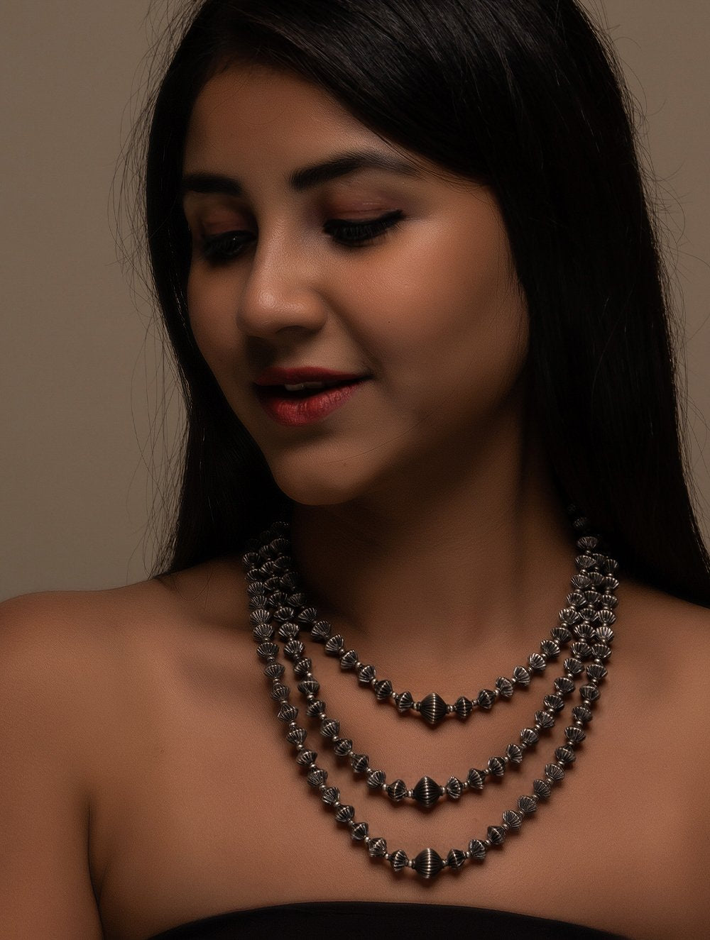Pure Silver Traditional Maharashtrian Neckpiece - Javmani Mal (Triple String)