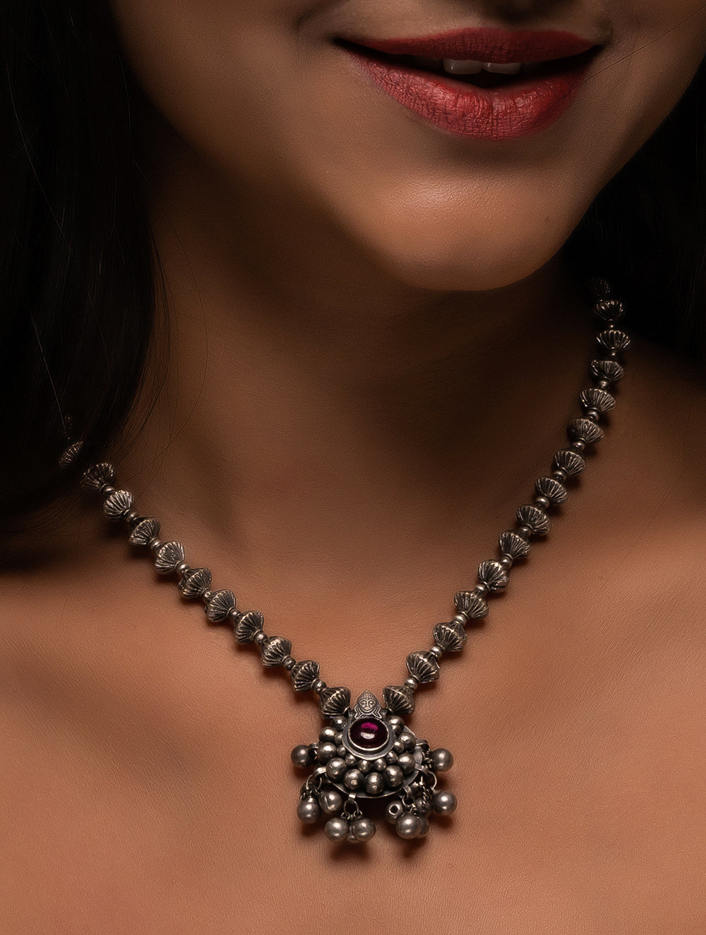 Pure Silver Traditional Maharashtrian Neckpiece - Javmani Saaz
