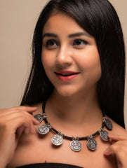 Pure Silver Traditional Maharashtrian Neckpiece - Laxmi Putli Har