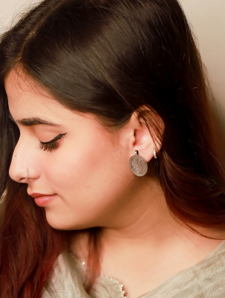 Pure SIlver Radha Krishna on coin earrings