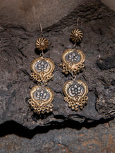 Load image into Gallery viewer, Pure Silver Earrings - Dual Toned Fish &amp; Flower Tier Danglers