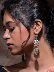 Pure Silver Earrings - Dual Toned Fish & Flower Tier Danglers