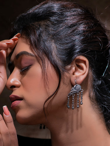 Pure Silver Earrings - Peacock Danglers