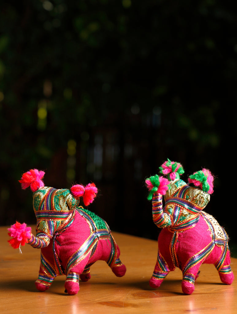 Rajasthan Small Elephant Cloth Curio Set of 2 - The India Craft House 