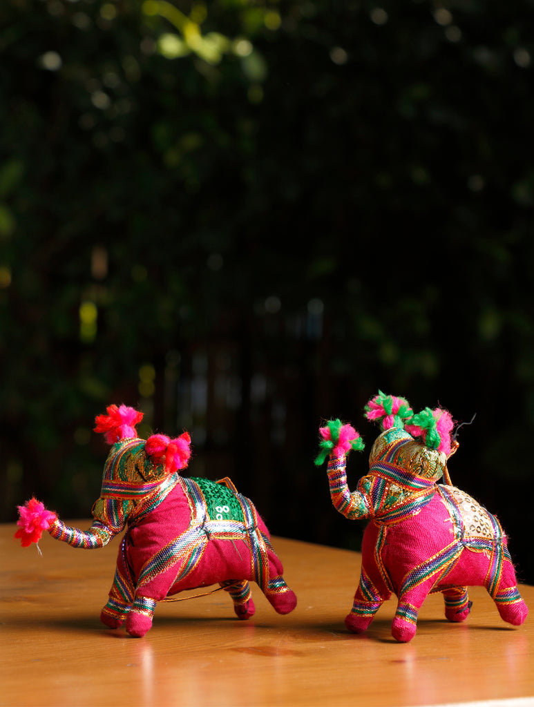 Rajasthan Small Elephant Cloth Curio Set of 2 - The India Craft House 