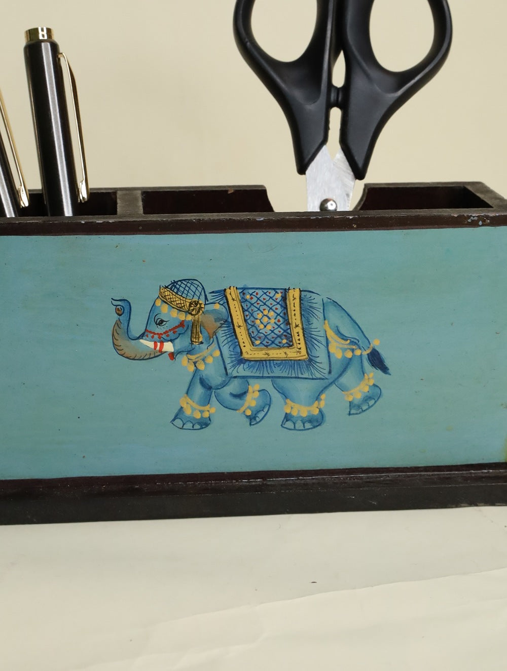 Load image into Gallery viewer, Rajasthani Miniature Art Stationery Holder - Blue Elephant