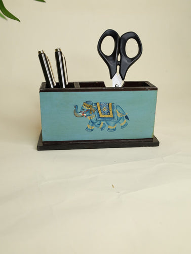 Rajasthani Miniature Art Stationery Holder - Blue Elephant