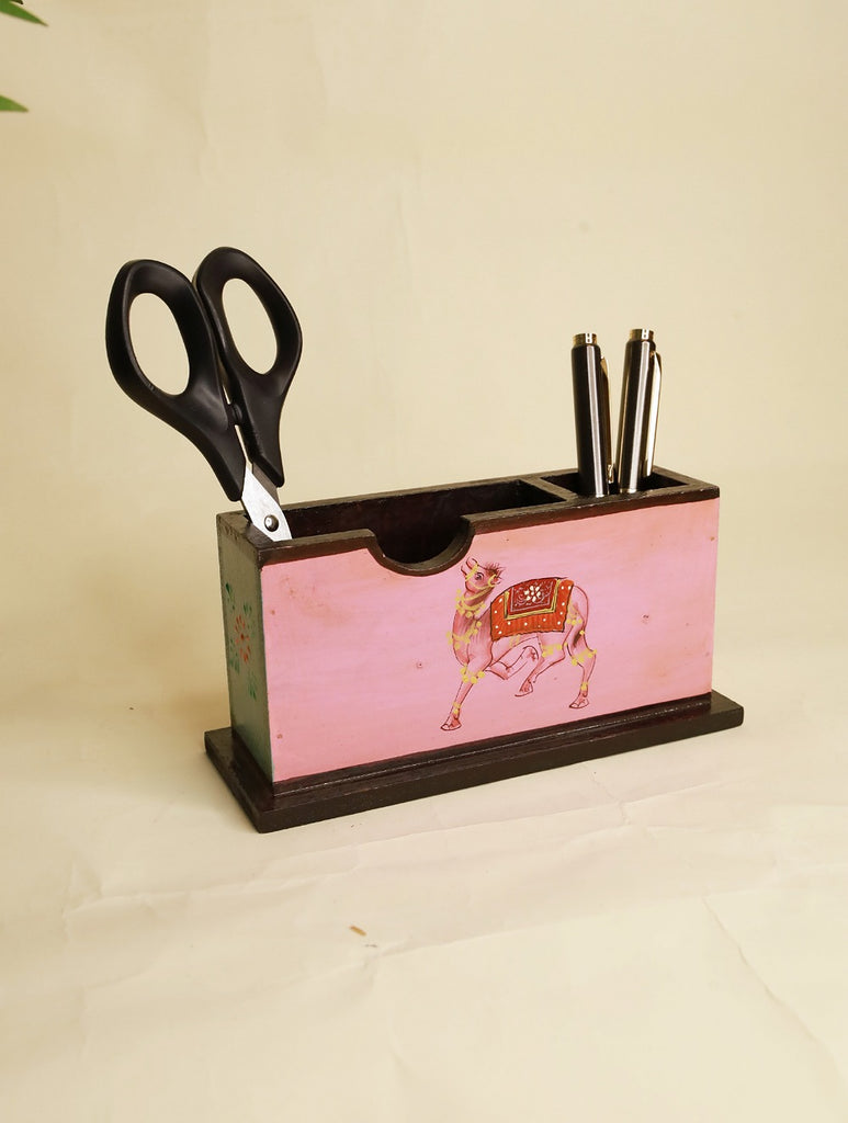 Rajasthani Miniature Art Stationery Holder - Pink Camel