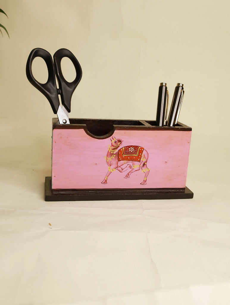 Rajasthani Miniature Art Stationery Holder - Pink Camel
