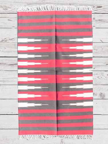 Red, Grey & White Handwoven Warangal Dhurrie (Cotton)