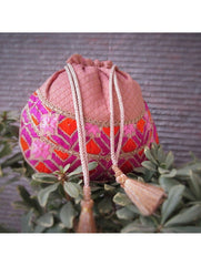 Rose Gold and Mauve Phulkari Potli