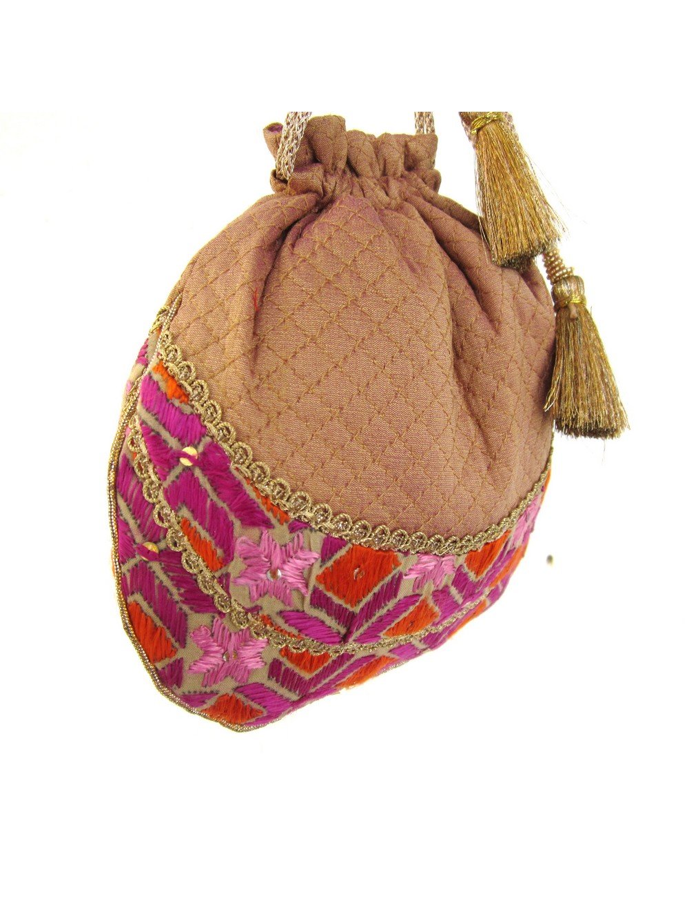 Rose Gold and Mauve Phulkari Potli